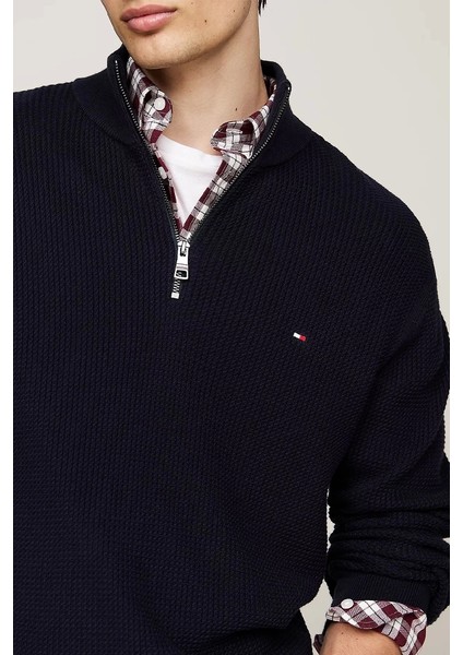 Erkek Mock Fermuarlı Lacivert Sweatshirt