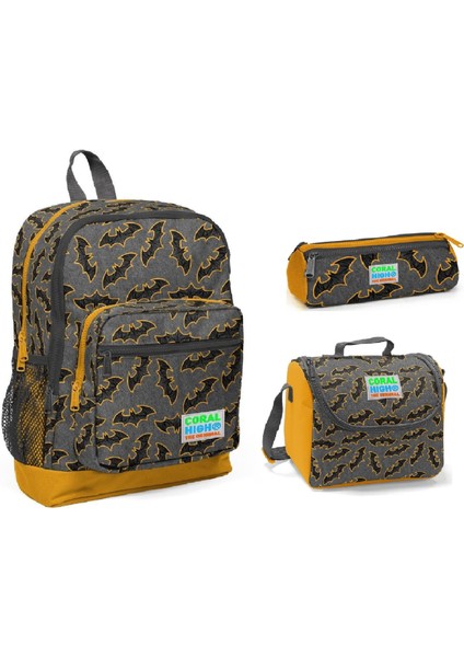 Yarasa Desenli Beslenme Okul Çantası + Kalemlik
