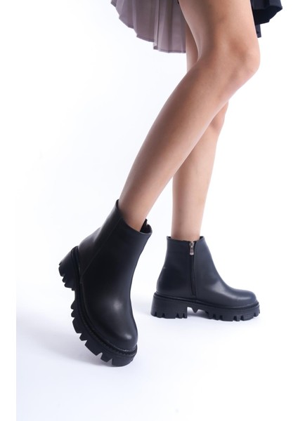 Kadın Fermuarlı Tırtıklı Kalın Taban Kışlık Kadın Ayakkabı