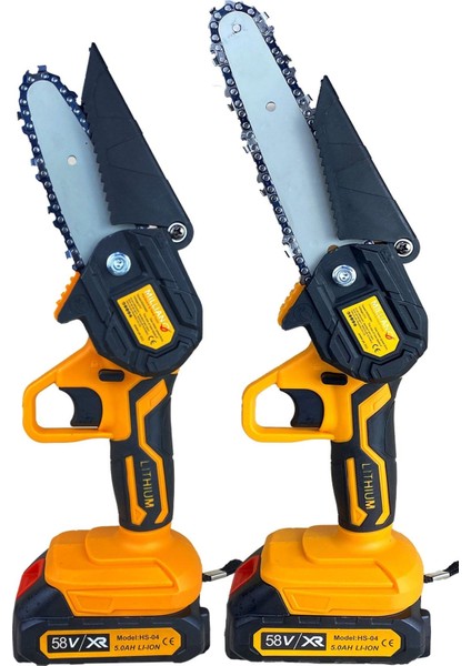 58 V 5 Ah 10-15 cm Uzun Kısa Pala ve Zincir 2x Akü Çantalı Şarjlı Dal Kesme Budama Testere Makine
