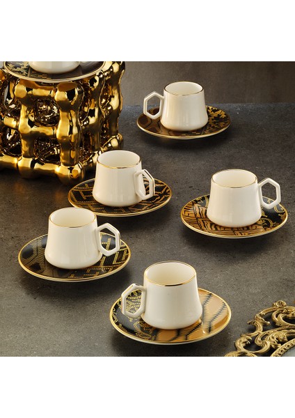 1453 Kariye Double Geometrik Gold 12 Parça 6 Kişilik Kahve Fincan Takımı 120 ml