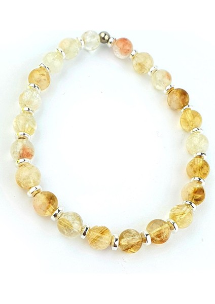 Sitrin ve Hematit Taşlı Tasarım Doğal Taş Bileklik