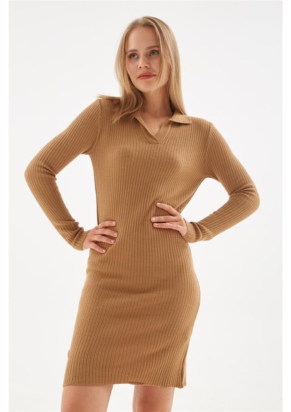 Polo Yaka Elbise Camel