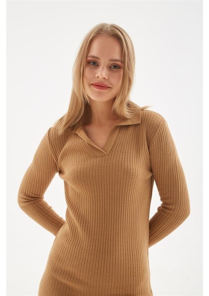 Polo Yaka Elbise Camel