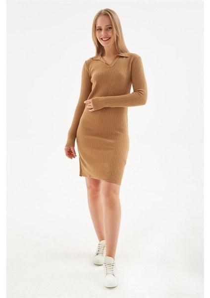 Polo Yaka Elbise Camel