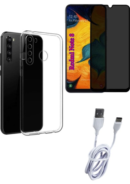 Xiaomi Redmi Note 8 Hayalet Ekran Koruyucu, Şeffaf Kılıf ve Şarj Kablosu Seti | 3'lü Koruma Paketi