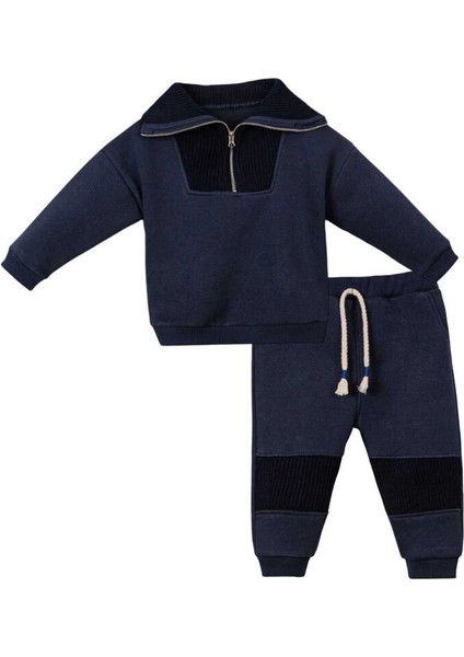 248217 Erkek Bebek 3 Ip Tirko Yaka Yarım Fermuar Özgün Lacivert 2'li Takım