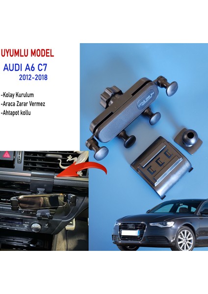 Audı A6 C7 Telefon Tutucu - A6 C7 Özel Aparatlı Telefon Tutucu