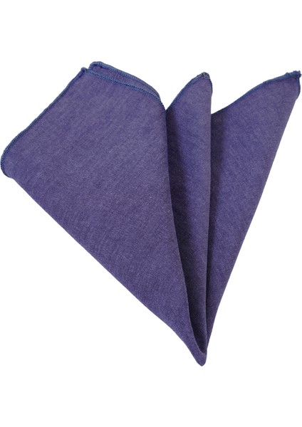 Mavi Mor Geçişli Jeans Tarzı Pamuk Yaka Mendili