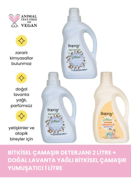 Bitkisel Çamaşır Deterjanı 2 lt + Bitkisel Çamaşır Yumuşatıcısı Doğal Lavanta Yağlı 1 lt