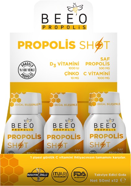 Propolis Çinko D3+C Vitamini Shot 12'li Kutu