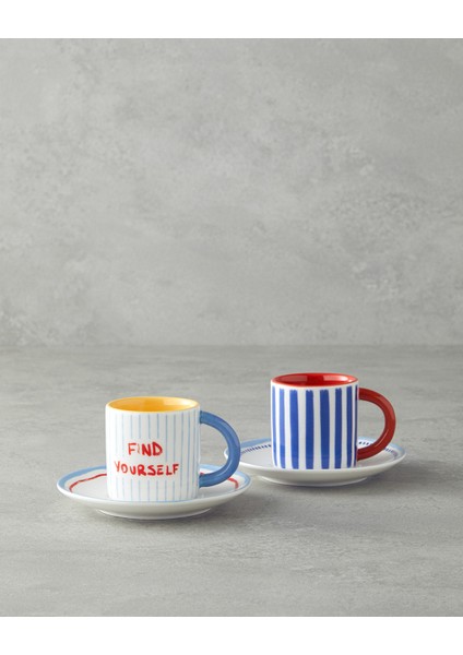 Jolly Waves New Bone China Kahve Fincan Takımı Kırmızı - Mavi