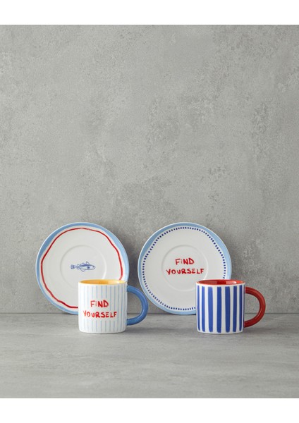 Jolly Waves New Bone China Kahve Fincan Takımı Kırmızı - Mavi fiyatları