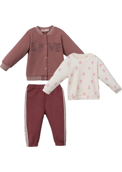 247666 Kız Bebek Esev Love Süzineli Gül Kurusu Kolej 3'lü Takım