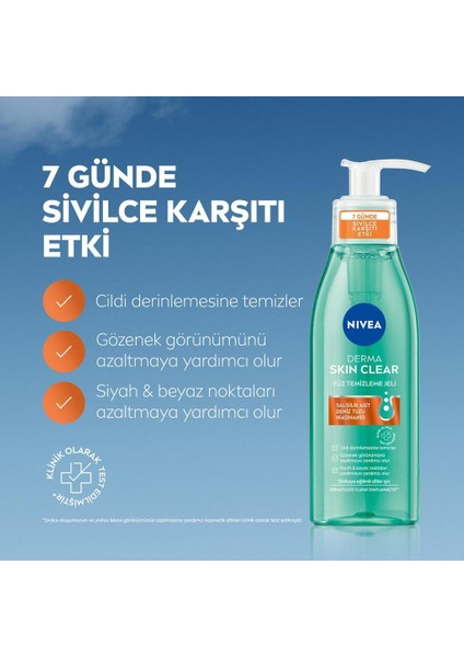 NIVEA Derma Skin Clear Niasinamid ve Salisilik Asit (BHA) İçeren Sivilce Karşıtı Yüz Temizleme Jeli 150ml, Karma ve Yağlı Ciltler