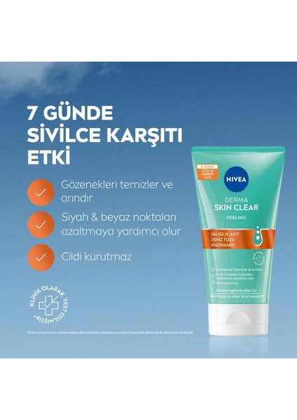 Derma Skin Clear Niasinamid ve Salisilik Asit (BHA) İçeren Sivilce Karşıtı Yüz Temizleme Peeling 150ml, Karma ve Yağlı Ciltler