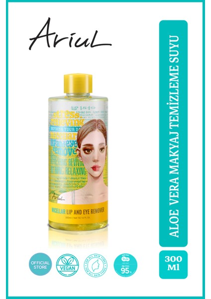 Tüm Cilt Tipleri İçin Uygun Micellar Dudak ve Göz Makyajı Temizleme Suyu Aleo Vera İçerikli 300 Ml
