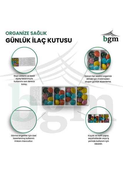 Ilaç Kutusu Günlük 4 Bölmeli Raylı Ilaç Saklama Kutusu Ilaç Organizeri