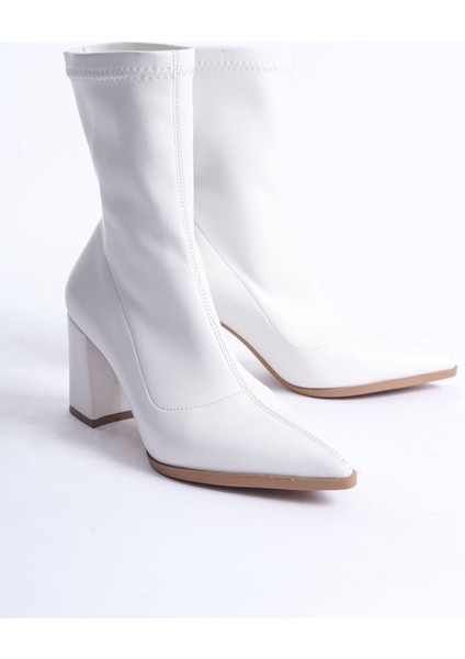 Kadın Cooper Kalın Topuklu Streç Bot - Beyaz fiyatları
