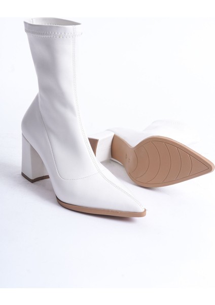 Kadın Cooper Kalın Topuklu Streç Bot - Beyaz modelleri