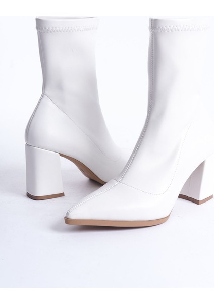 Kadın Cooper Kalın Topuklu Streç Bot - Beyaz fırsatları