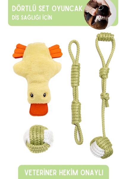Dörtlü Set Köpek Oyuncağı Sesli Çekiştirmeli Peluş Ip Oyuncak Köpek Oyun Topu