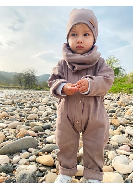 Unisex Bere Boyunluklu Tulum Vizon