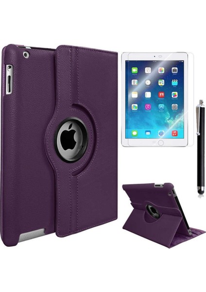 Apple iPad 2/3/4 Uyumlu Uyumlu Tablet Kılıfı 360 Dönebilen Standlı Kılıf, Mor