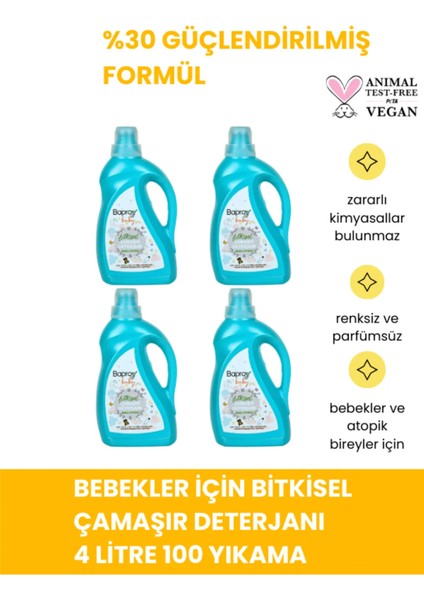 Bebekler Için Bitkisel Çamaşır Deterjanı Toplam 4 Litre %30 Güçlendirilmiş Formül (100 Yıkama)