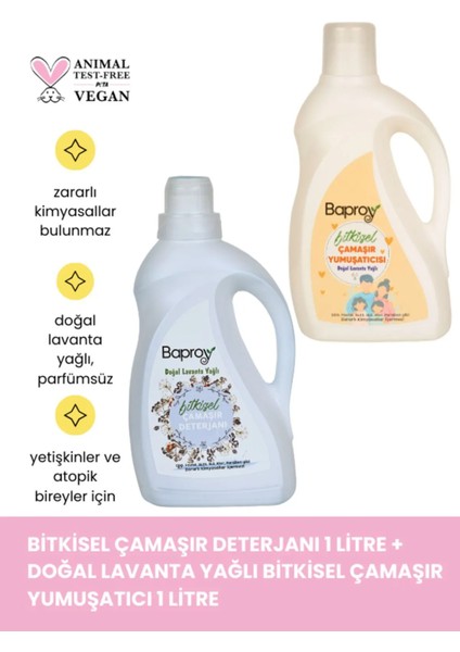 Bitkisel Çamaşır Deterjanı 1 Litre + Bitkisel Çamaşır Yumuşatıcısı Doğal Lavanta Yağlı 1 Litre