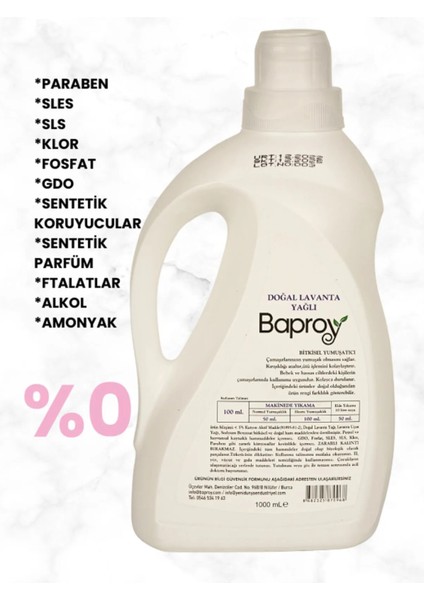 Bitkisel Çamaşır Deterjanı 1 Litre + Bitkisel Çamaşır Yumuşatıcısı Doğal Lavanta Yağlı 1 Litre