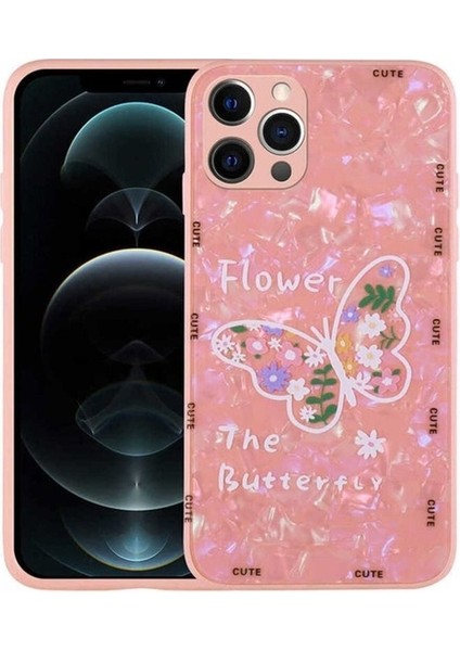 Apple iPhone 12 Pro Uyumlu Kılıf Desenli Sert Silikon Mumila Kapak, Pink Flower