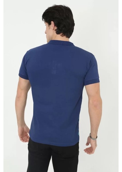 Erkek Yakalı Slim Fit Pike Çizgili T-Shirt - Mavi fiyatları