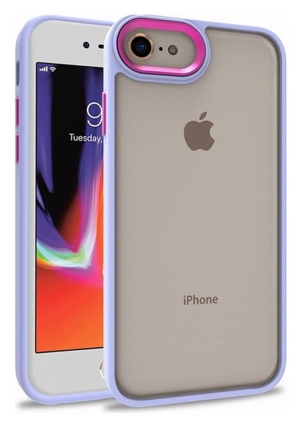 Apple iPhone Se 2022 Uyumlu Kılıf Sert Silikon Renkli Şerit Tasarımlı Parlak Flora Kapak, Lila