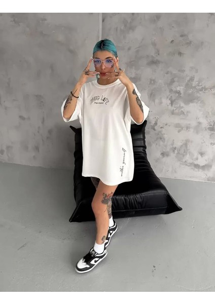 Baskılı Oversize T-Shirt - Beyaz