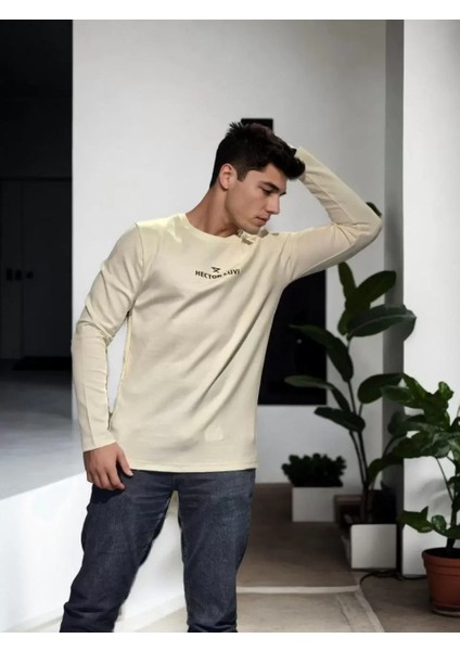 Bisiklet Yaka Uzun Kollu T-Shirt - Beyaz fiyatları