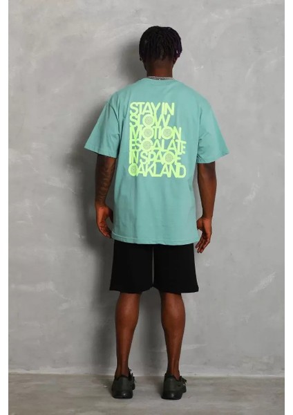 Oversize Baskılı Bisiklet Yaka T-Shirt - Mint Yeşili fiyatları