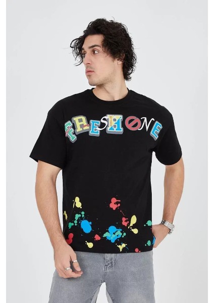 Erkek Baskılı Penye T-Shirt - Siyah fırsatları