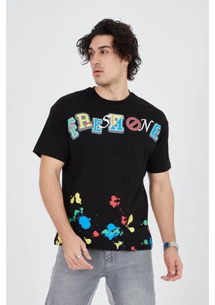 Erkek Baskılı Penye T-Shirt - Siyah indirimleri