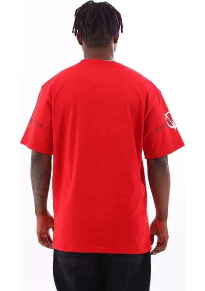 Oversize Baskılı Bisiklet Yaka T-Shirt - Kırmızı fırsatları