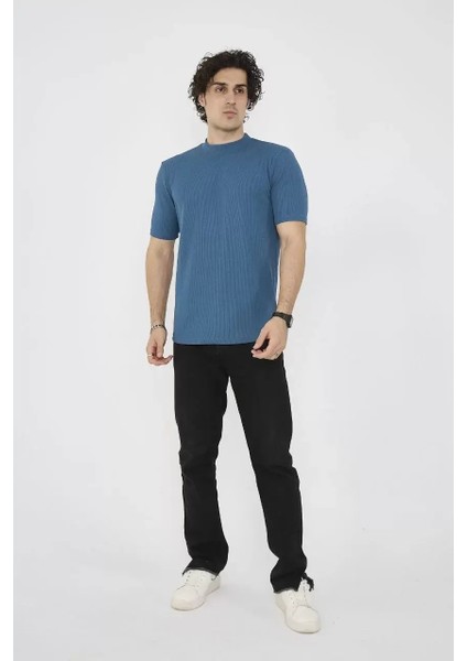 Bisiklet Yaka Slim fit T-Shirt- Turkuaz fırsatları