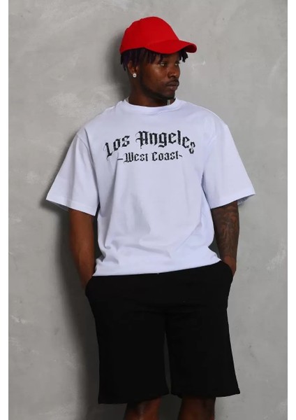 Oversize Baskılı Bisiklet Yaka T-Shirt - Beyaz fiyatları