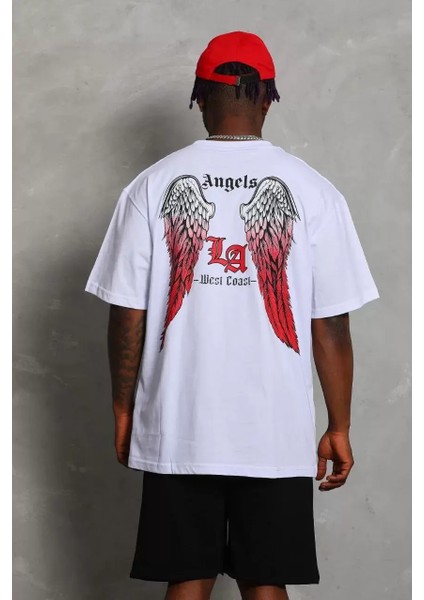 Oversize Baskılı Bisiklet Yaka T-Shirt - Beyaz indirimleri