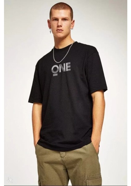 Baskılı Oversize T-Shirt - Siyah