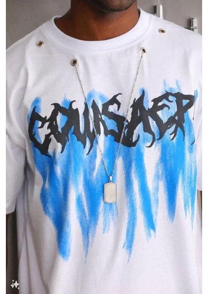 Oversize Kolye Dahil T-Shirt - Beyaz
