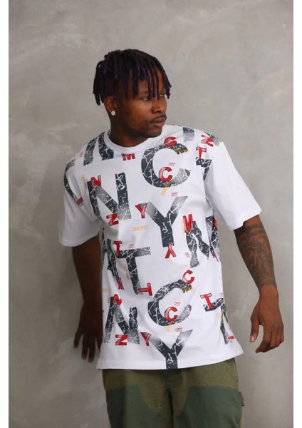 Baskılı Oversize T-Shirt - Beyaz