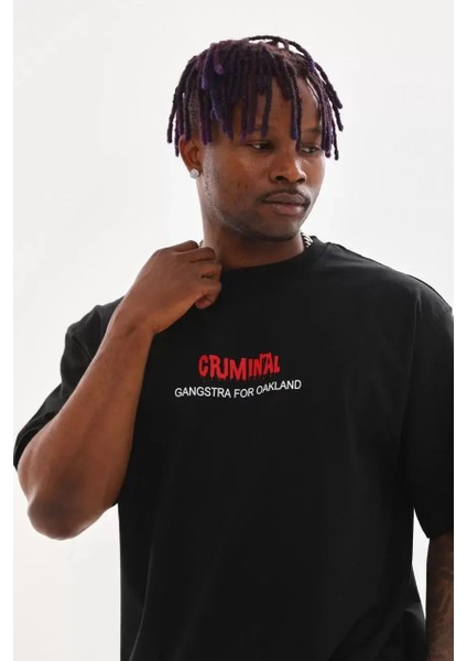 Baskılı Oversize T-Shirt - Siyah