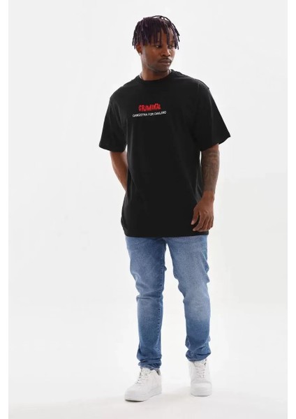 Baskılı Oversize T-Shirt - Siyah
