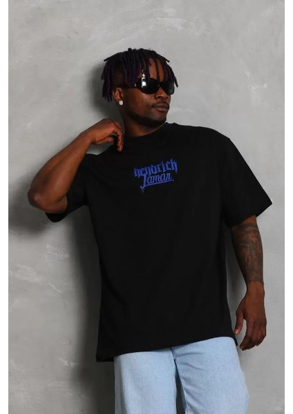 Oversize Baskılı Bisiklet Yaka T-Shirt - Siyah indirimleri