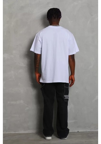 Oversize Düz Bisiklet Yaka T-Shirt - Beyaz fiyatları